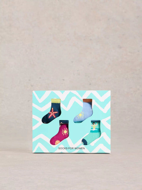 White Stuff 4 Pack Box Of Socks Seaside 3-5