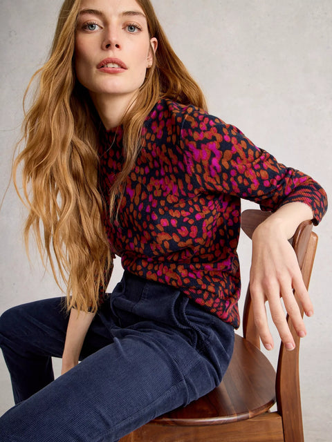 White Stuff Katie Print Jumper Navy Print