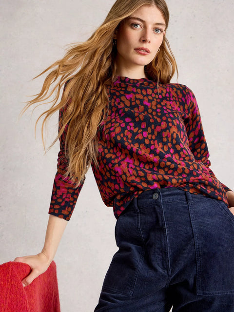 White Stuff Katie Print Jumper Navy Print