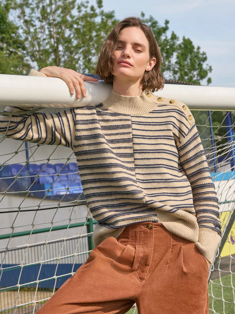 White Stuff Mix Stripe Stand NK Jumper Natural Multi