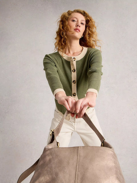 White Stuff Charlotte Cardi Khaki Green