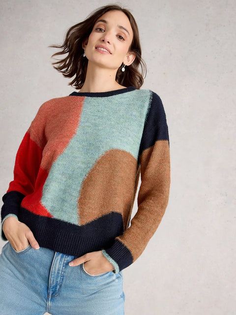White Stuff Freya Abstract Jumper Navy Multi