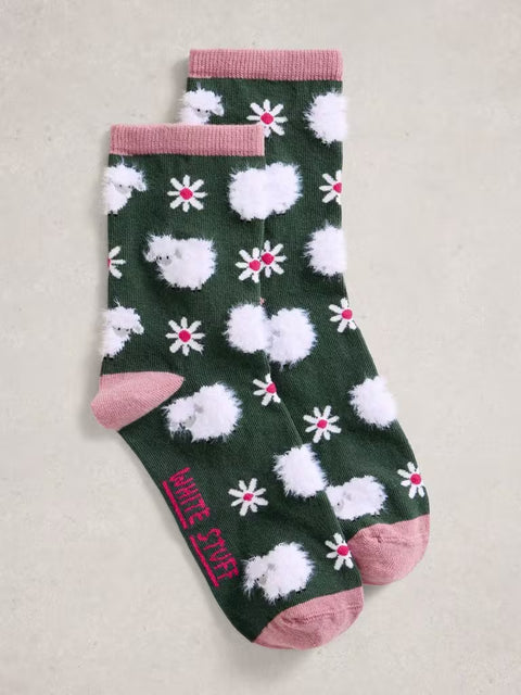 White Stuff Fluffy Ankle Socks Dark Green 444096