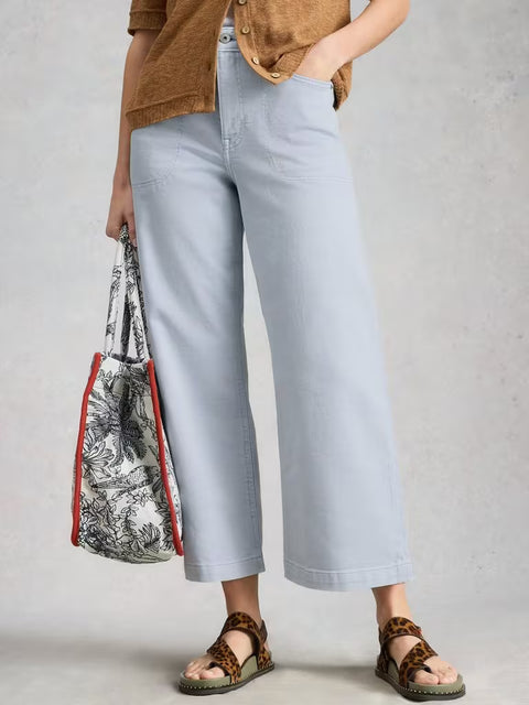 White Stuff Tia Light Blue Wide Leg Crop Jean