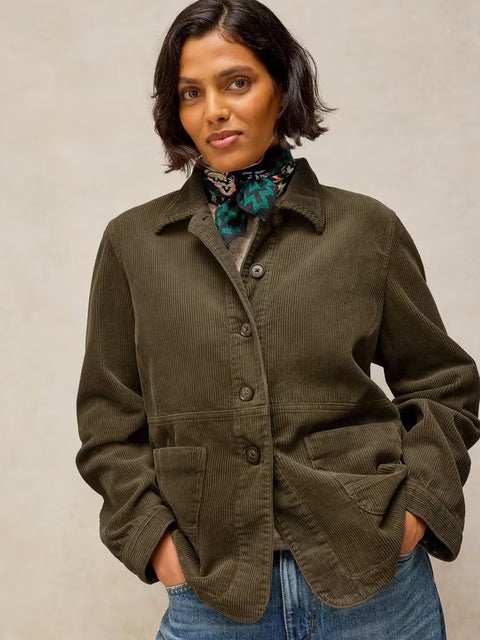 White Stuff Carrie Khaki Green Cord Jacket