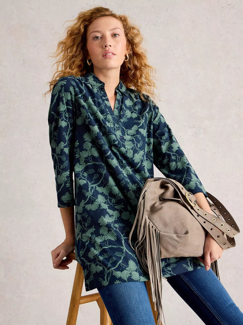 White Stuff Blake Cord Tunic Navy Print