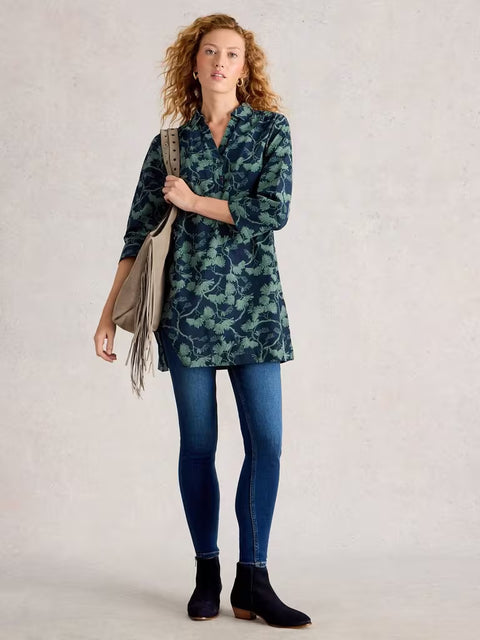 White Stuff Blake Cord Tunic Navy Print