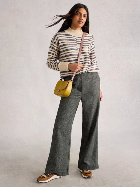 White Stuff Mix Stripe Stand NK Jumper Natural Multi