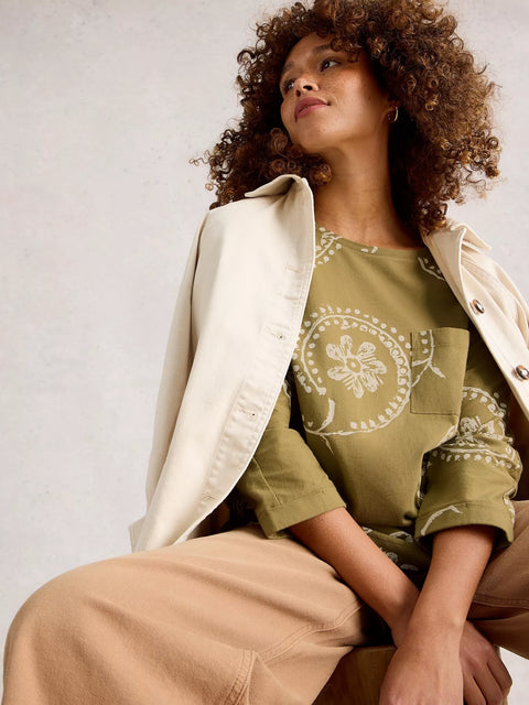 White Stuff Demi Dolman Top Green Print