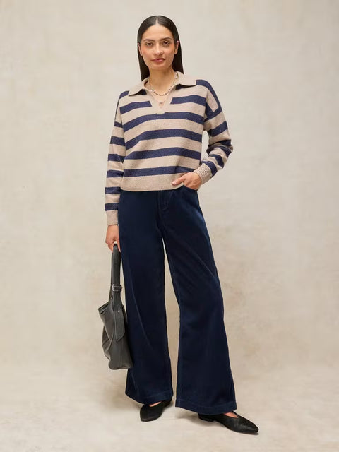White Stuff Ayla Dark Navy Cord Wide Leg Regular Trouser