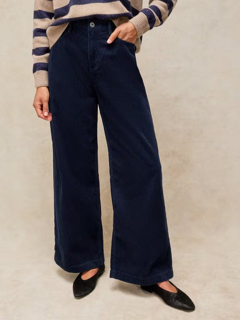 White Stuff Ayla Dark Navy Cord Wide Leg Regular Trouser