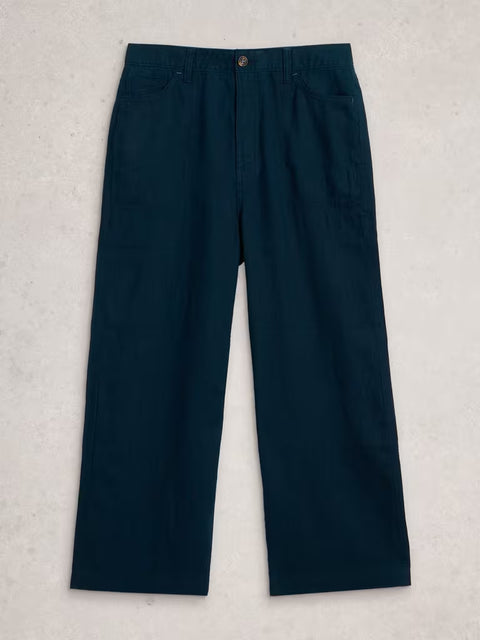 White Stuff Tia Linen Wide Leg Crop Dark Navy