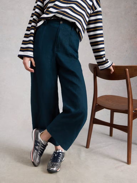 White Stuff Tia Linen Wide Leg Crop Dark Navy