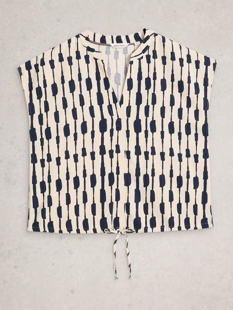 White Stuff Nicole Linen Blend Top Ivory Print