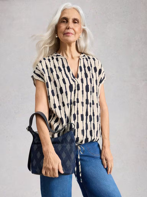 White Stuff Nicole Linen Blend Top Ivory Print