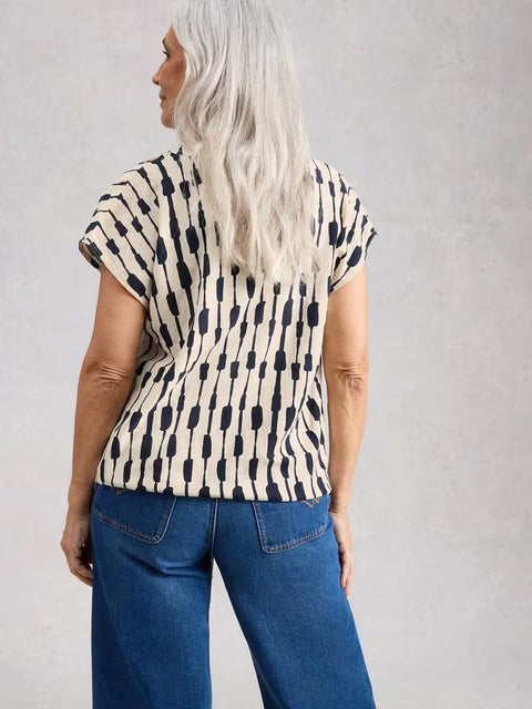 White Stuff Nicole Linen Blend Top Ivory Print