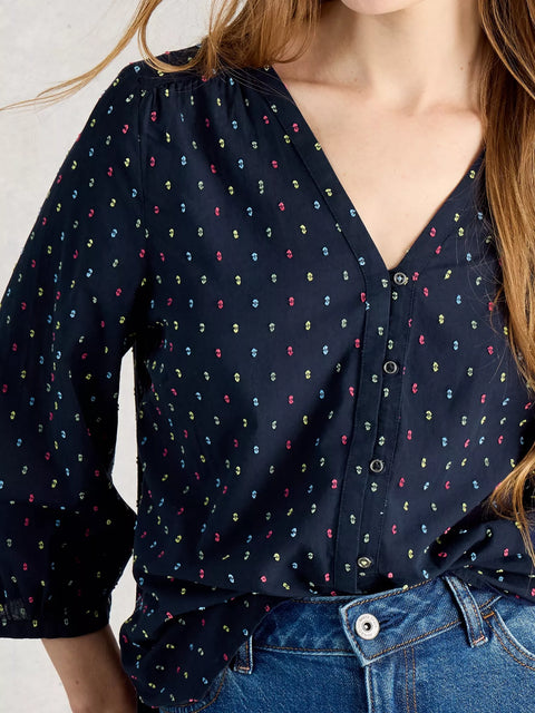 White Stuff Ruby Cotton Organic Top Navy Multi