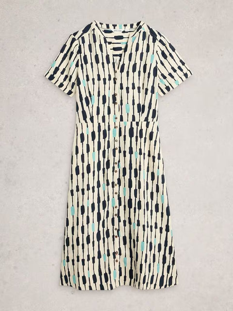 White Stuff Iris Linen Dress Ivory Multi