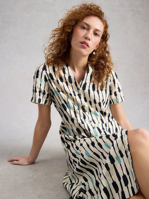 White Stuff Iris Linen Dress Ivory Multi