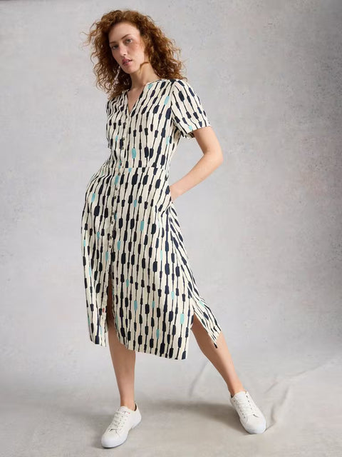 White Stuff Iris Linen Dress Ivory Multi