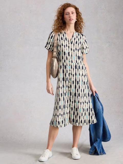 White Stuff Iris Linen Dress Ivory Multi