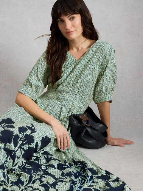 white stuff midi dress White Stuff Petite Kate Midi Dress Green Print