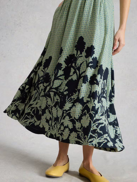 White Stuff Petite Kate Midi Dress Green Print
