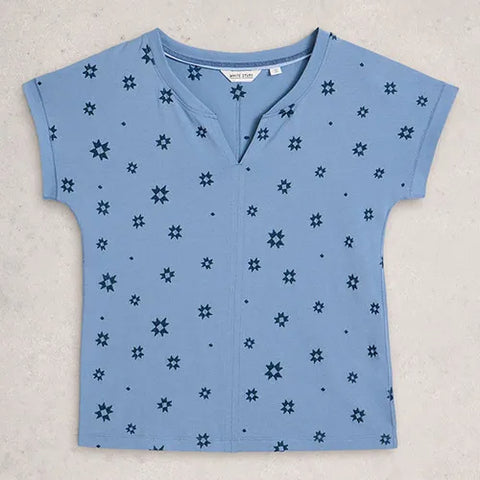 White Stuff Nelly Embroidered Tee Mid Blue