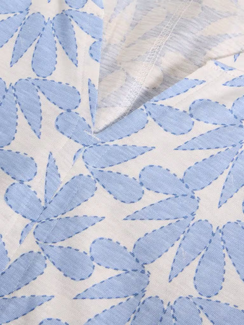 White Stuff Nelly Notch Neck Tee Blue Print