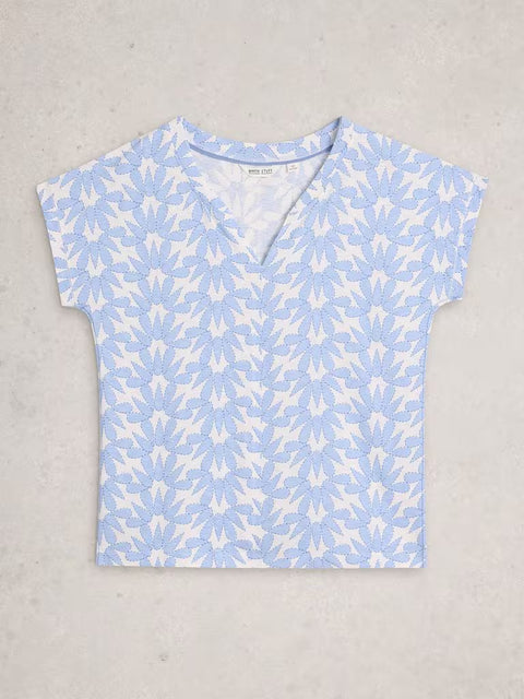 White Stuff Nelly Notch Neck Tee Blue Print