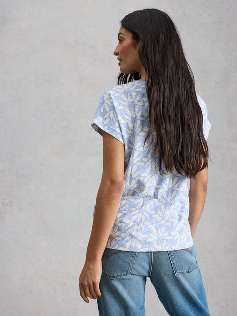 White Stuff Nelly Notch Neck Tee Blue Print