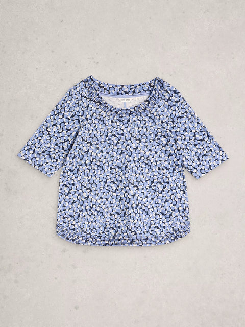 White Stuff Weaver Jersey Tee Blue Print
