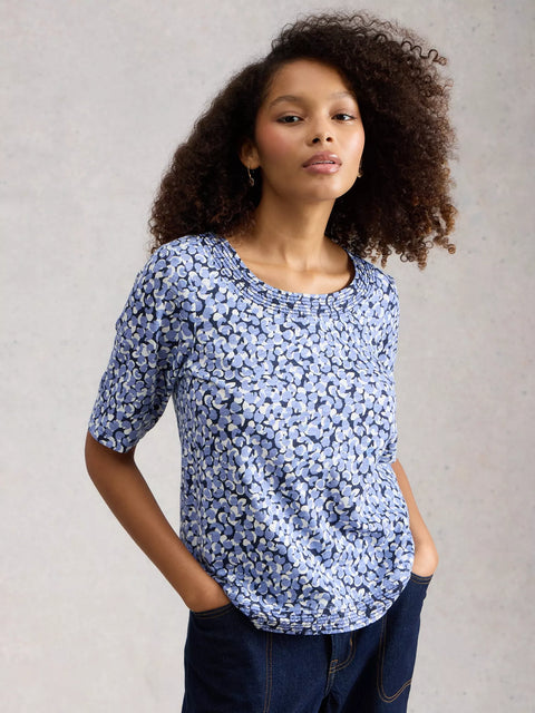 White Stuff Weaver Jersey Tee Blue Print
