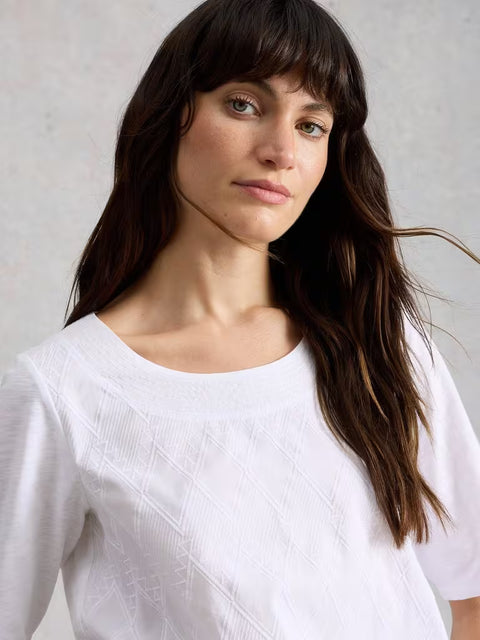 White Stuff Weaver Broderie Tee Brilliant White