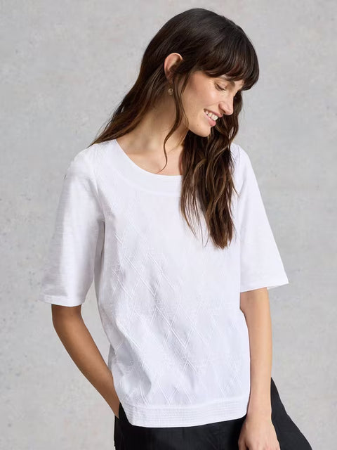 White Stuff Weaver Broderie Tee Brilliant White