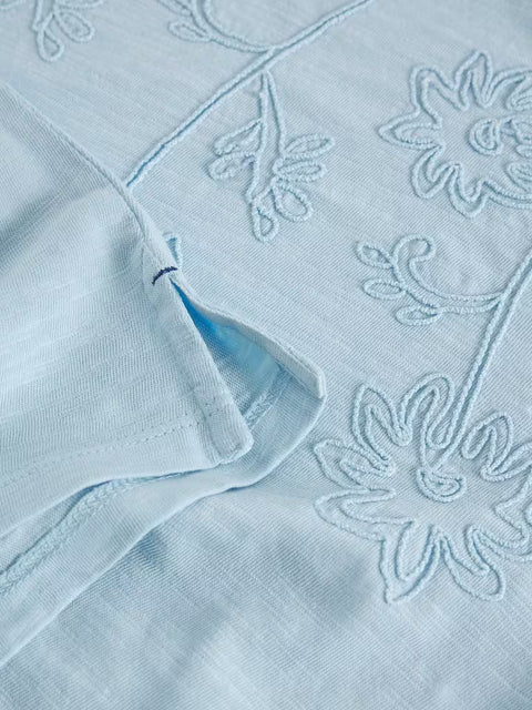 White Stuff Gina Embroidered Tee Mid Blue