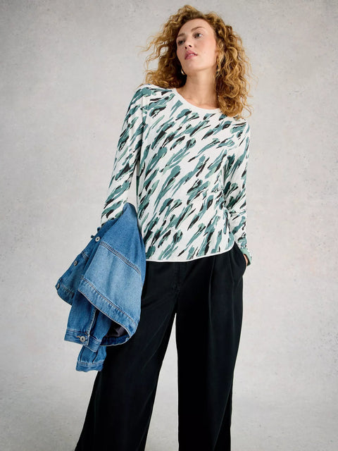 White Stuff Clara LS Tee Ivory Print