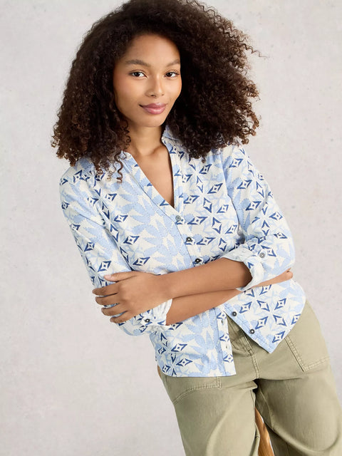 White Stuff Annie Jersey Shirt Blue Multi