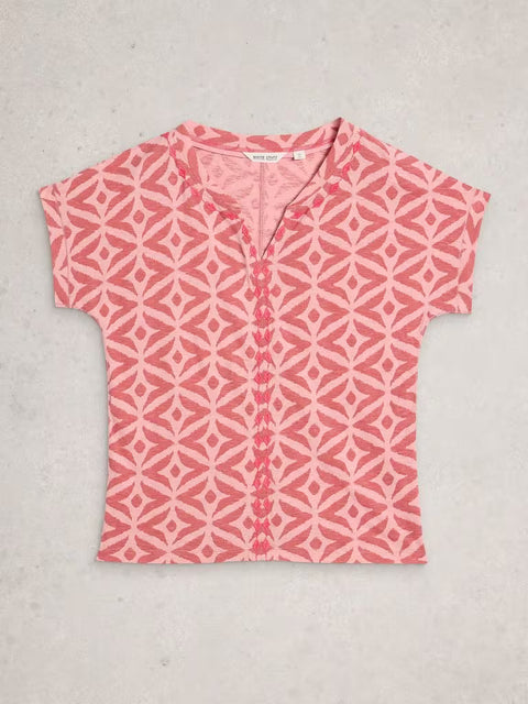 White Stuff Nelly Embroidered Tee Pink Multi