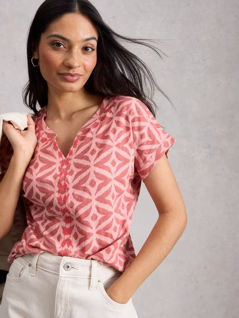 White Stuff Nelly Embroidered Tee Pink Multi
