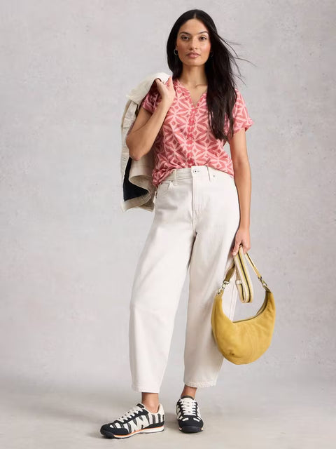 White Stuff Nelly Embroidered Tee Pink Multi