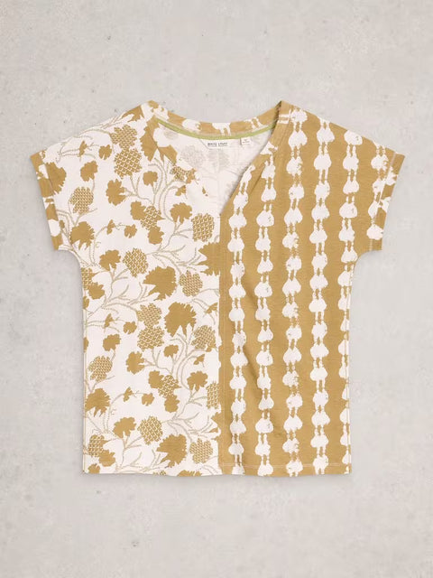 White Stuff Nelly Notch Neck Tee Green Multi