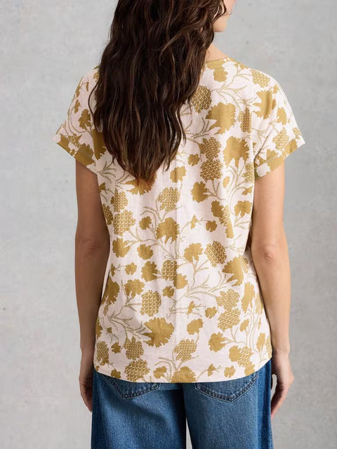 White Stuff Nelly Notch Neck Tee Green Multi