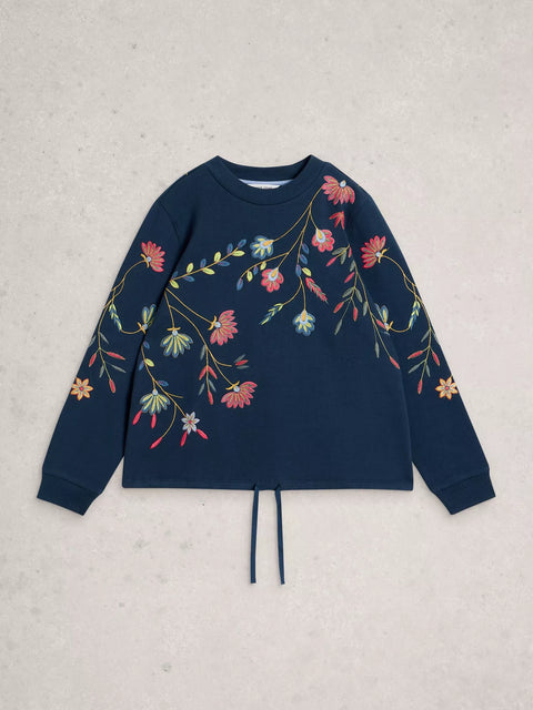 White Stuff Embroidered Floral Sweat Top Navy Multi