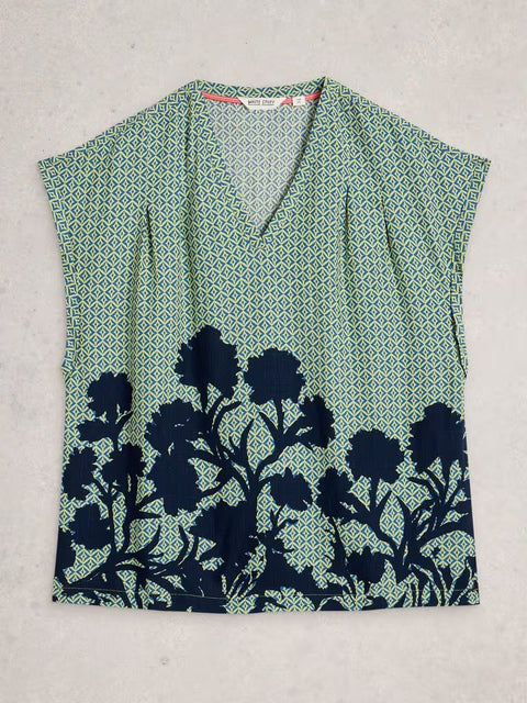 White Stuff Kate Top Green Print