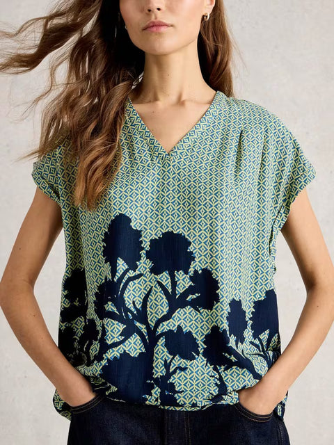 White Stuff Kate Top Green Print