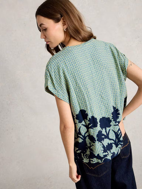 White Stuff Kate Top Green Print