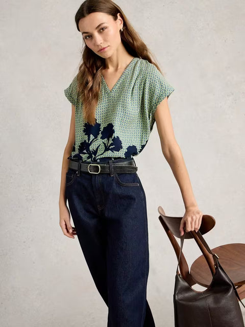 White Stuff Kate Top Green Print