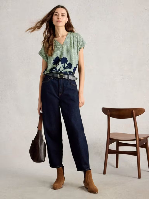 White Stuff Kate Top Green Print