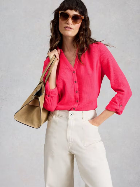 White Stuff Annie Double Cloth Shirt Bright Pink 445753